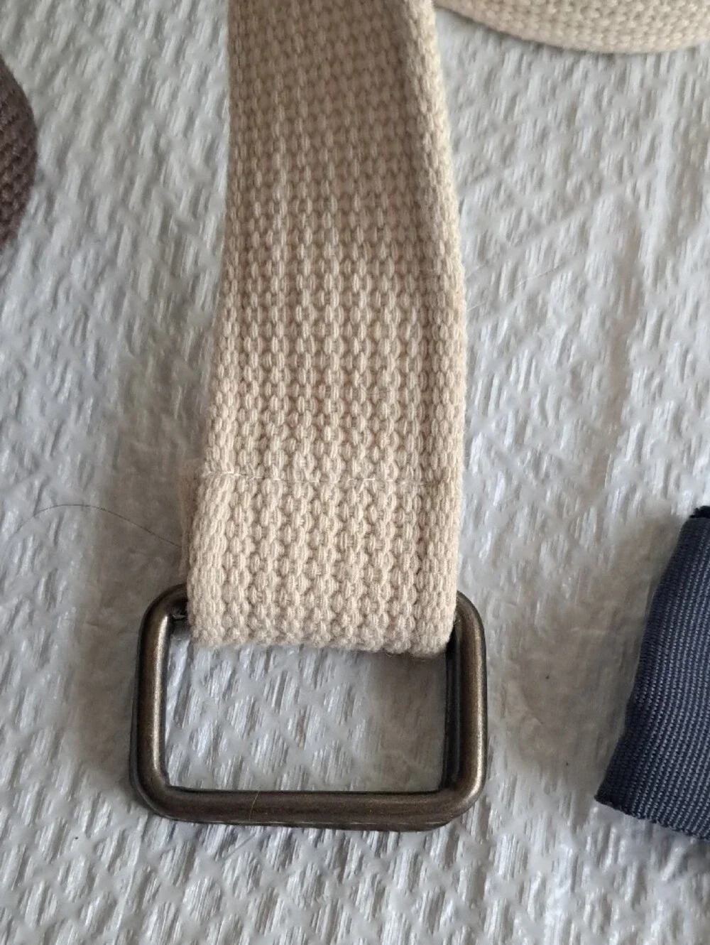Three Polyester Belts - Navy, Brown, Cream